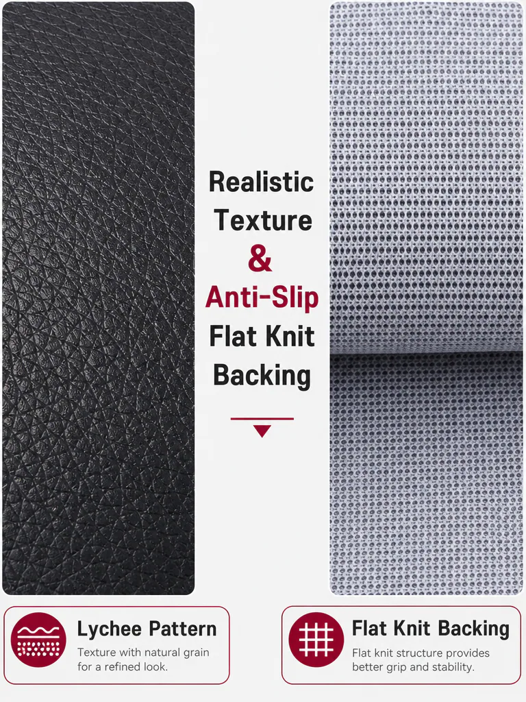 Faux leather texture and backing close-up