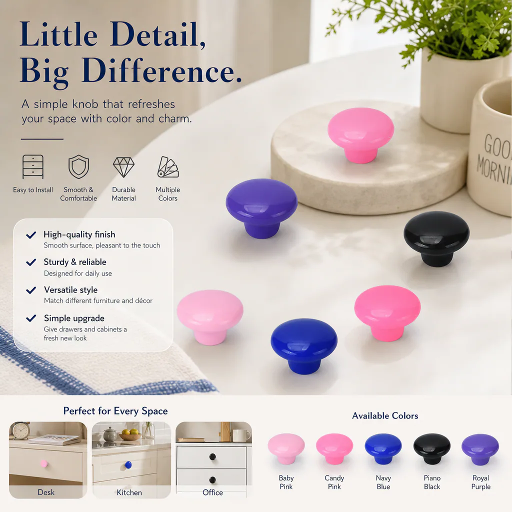Color options for round cabinet knobs