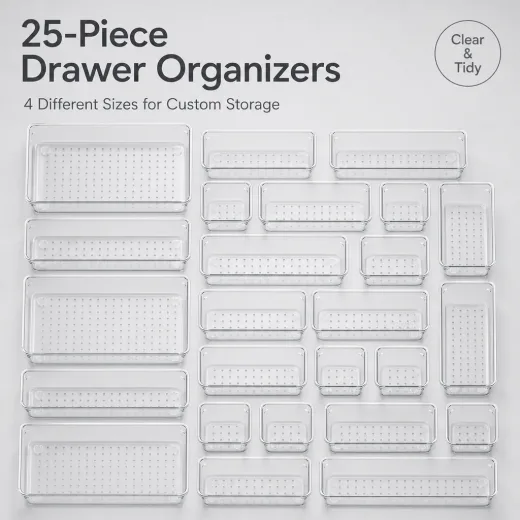 25-Piece Clear Drawer Organizer Set