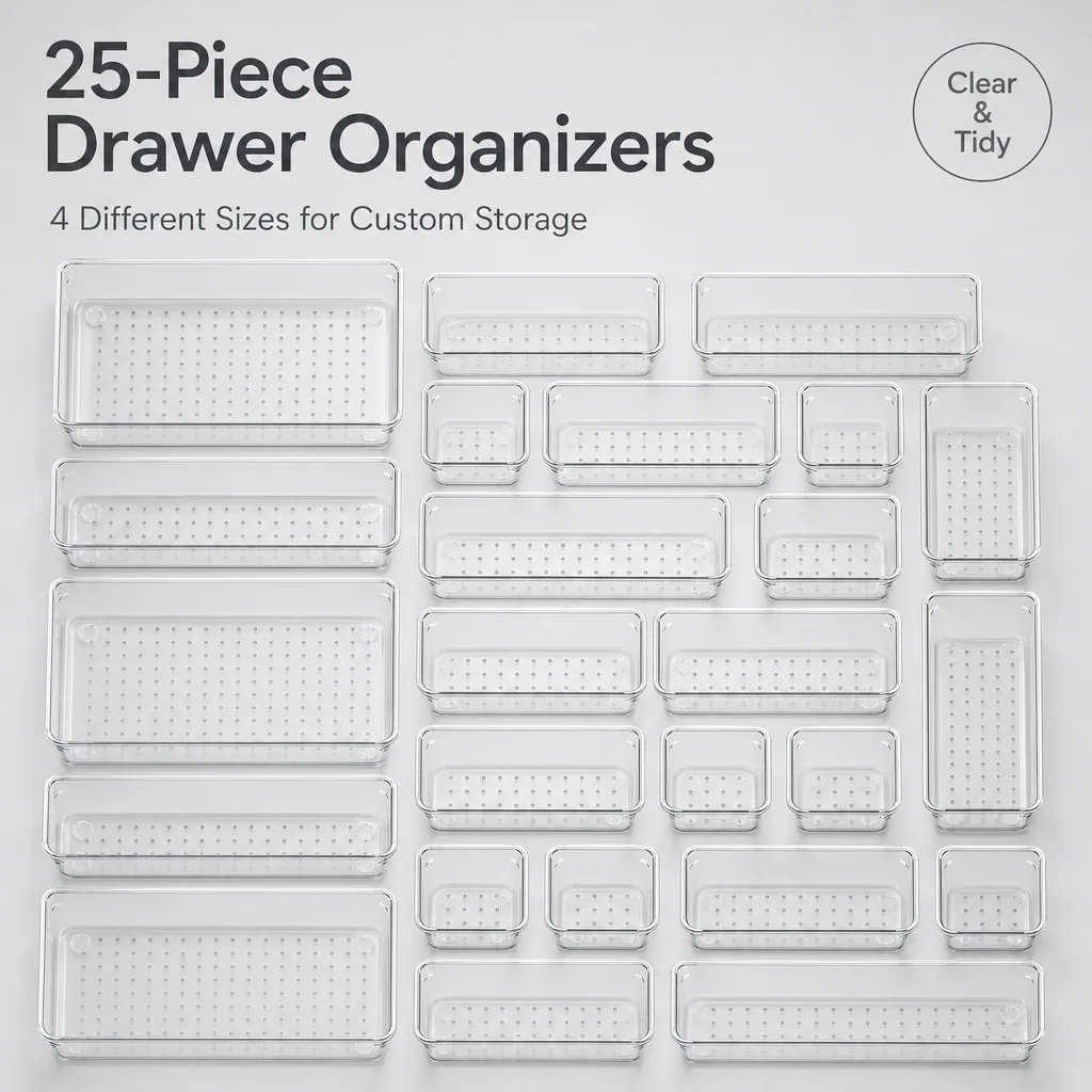 25-Piece Clear Drawer Organizer Set