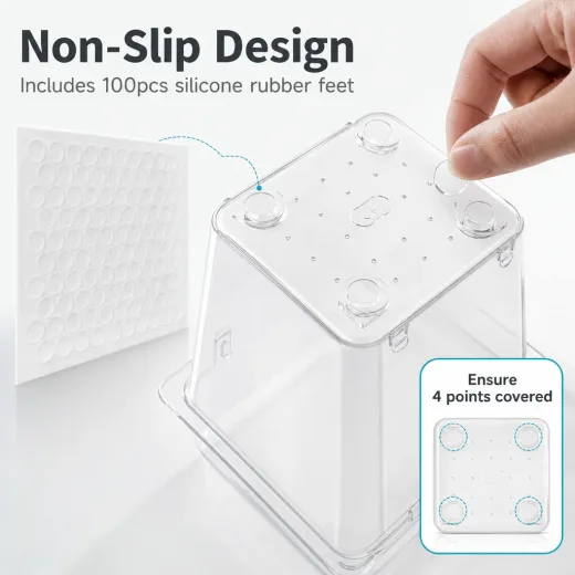Drawer organizer material and non-slip feet