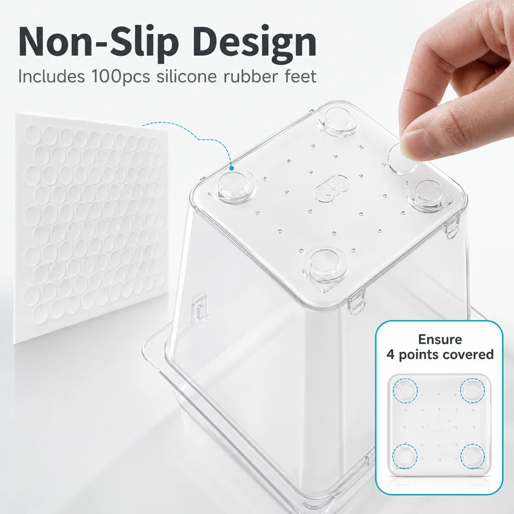 Drawer organizer material and non-slip feet
