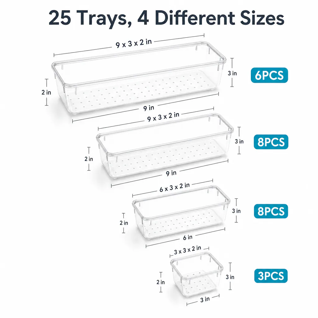 Drawer organizer size options
