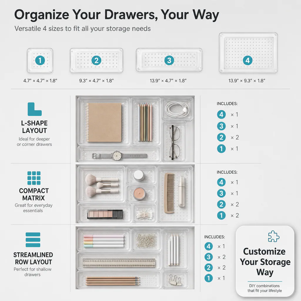 Modular drawer organizer layout