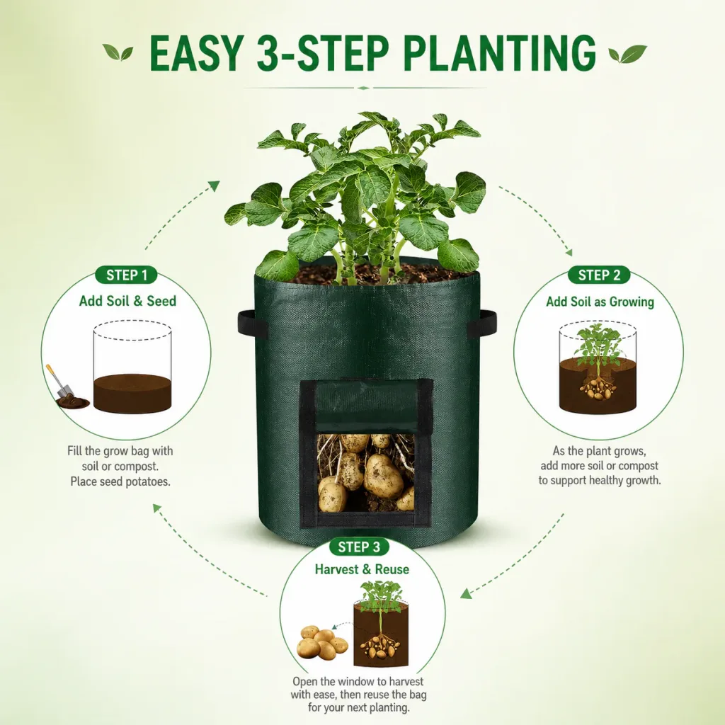 Potato grow bag planting steps