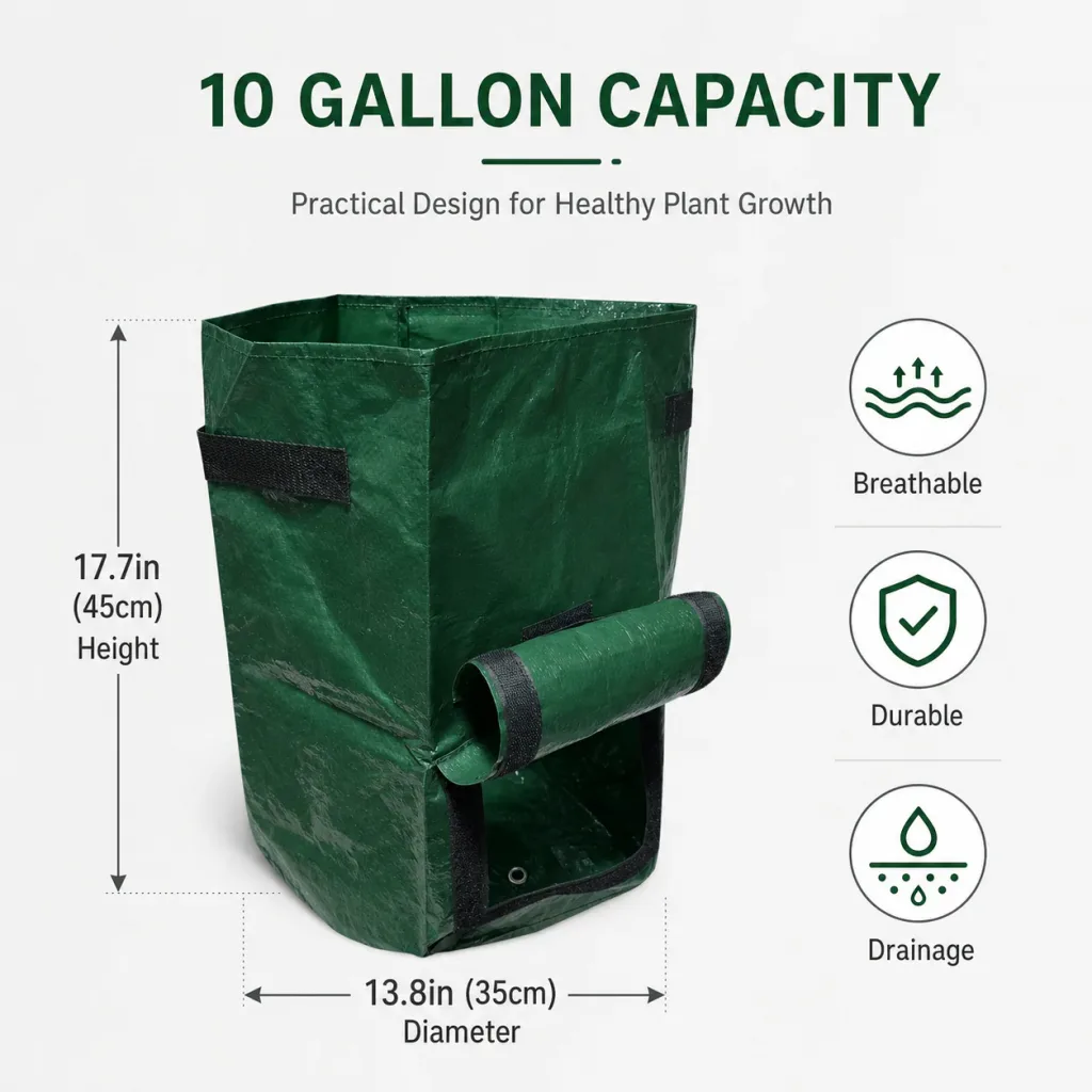 10-gallon grow bag dimensions