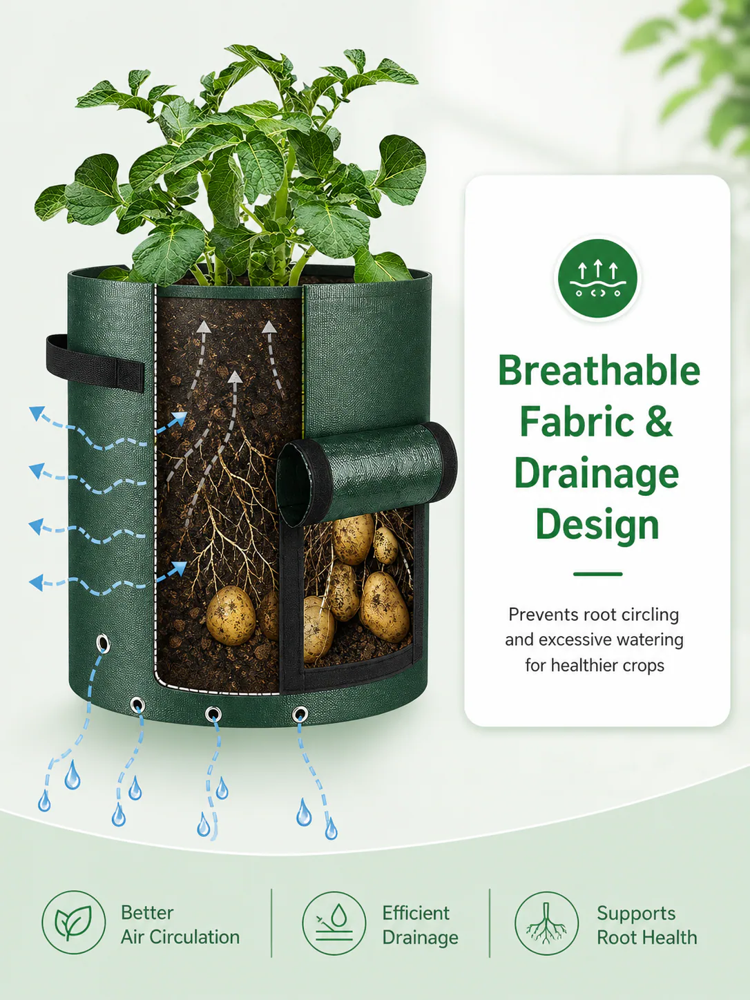 Grow bag breathability and root health