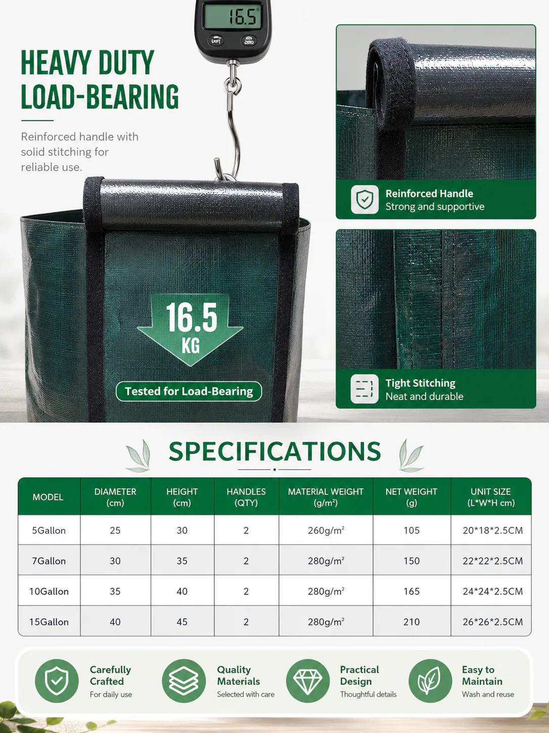 Grow bag craftsmanship and specifications