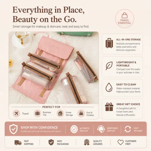 Travel cosmetic bag craftsmanship and organization