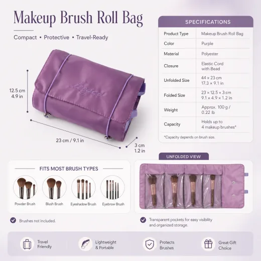 Compact roll-up cosmetic bag