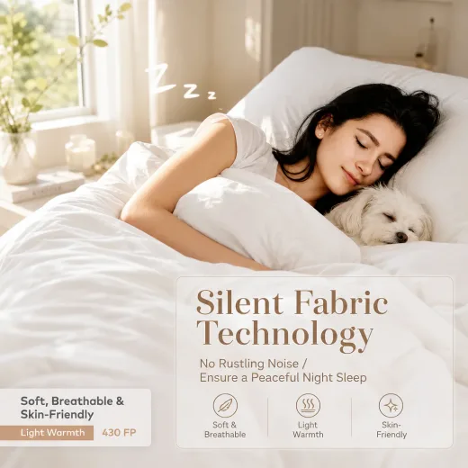 Quiet breathable comforter for sleep