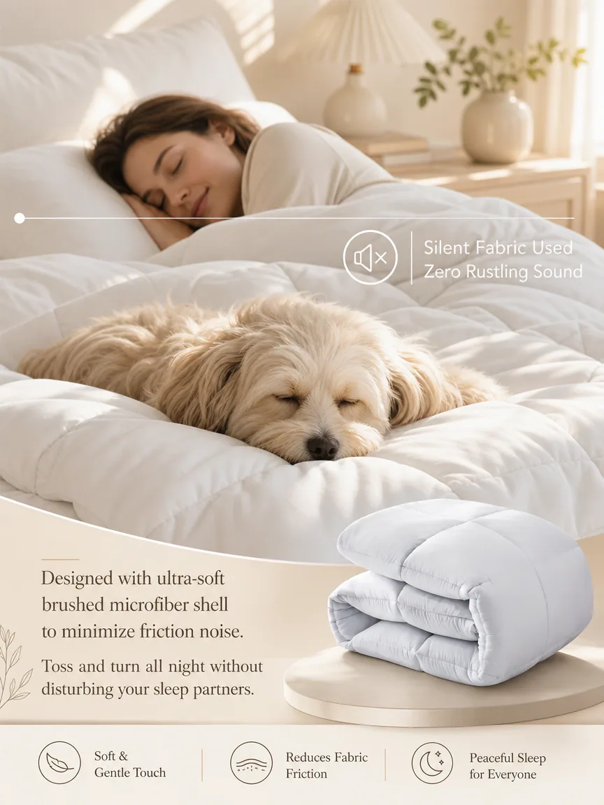 Soft quiet comforter sleep experience