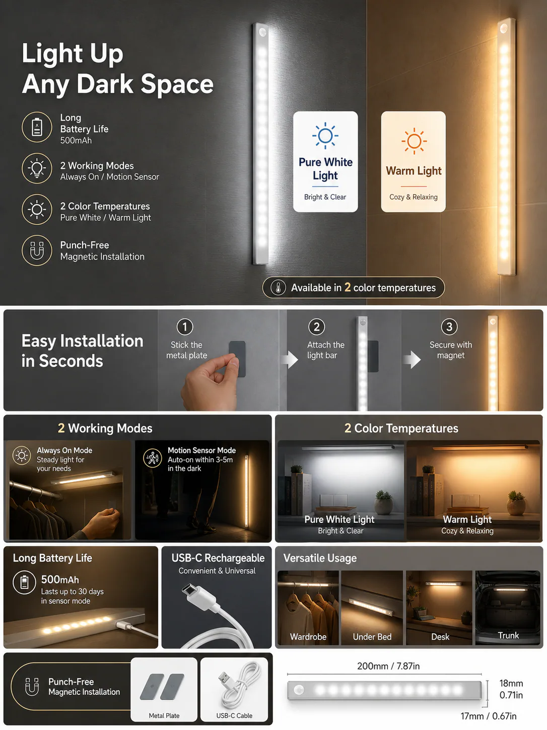 6-Pack Rechargeable Motion Sensor Lights feature 12