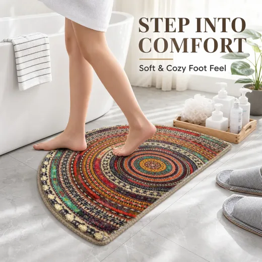 Bohemian rug in a bathroom setting