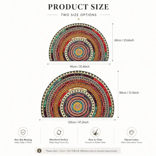 Bohemian semicircle rug size options