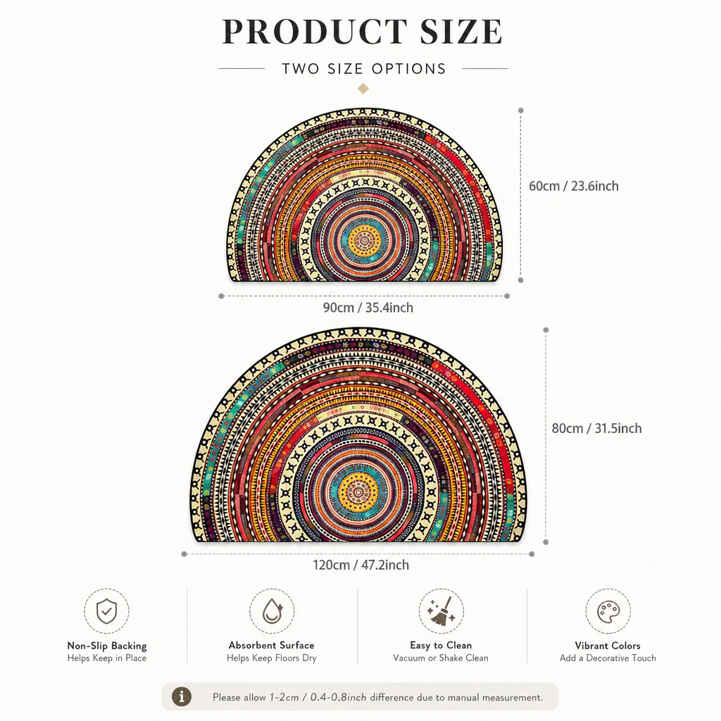 Bohemian semicircle rug size options