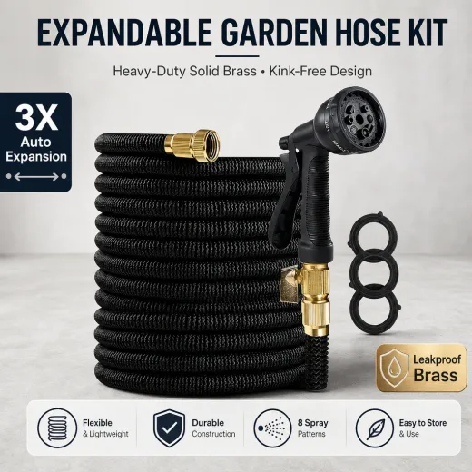 Expandable Garden Hose and 8-Pattern Spray Nozzle Kit
