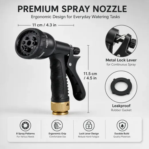 Spray nozzle dimensions and lock lever
