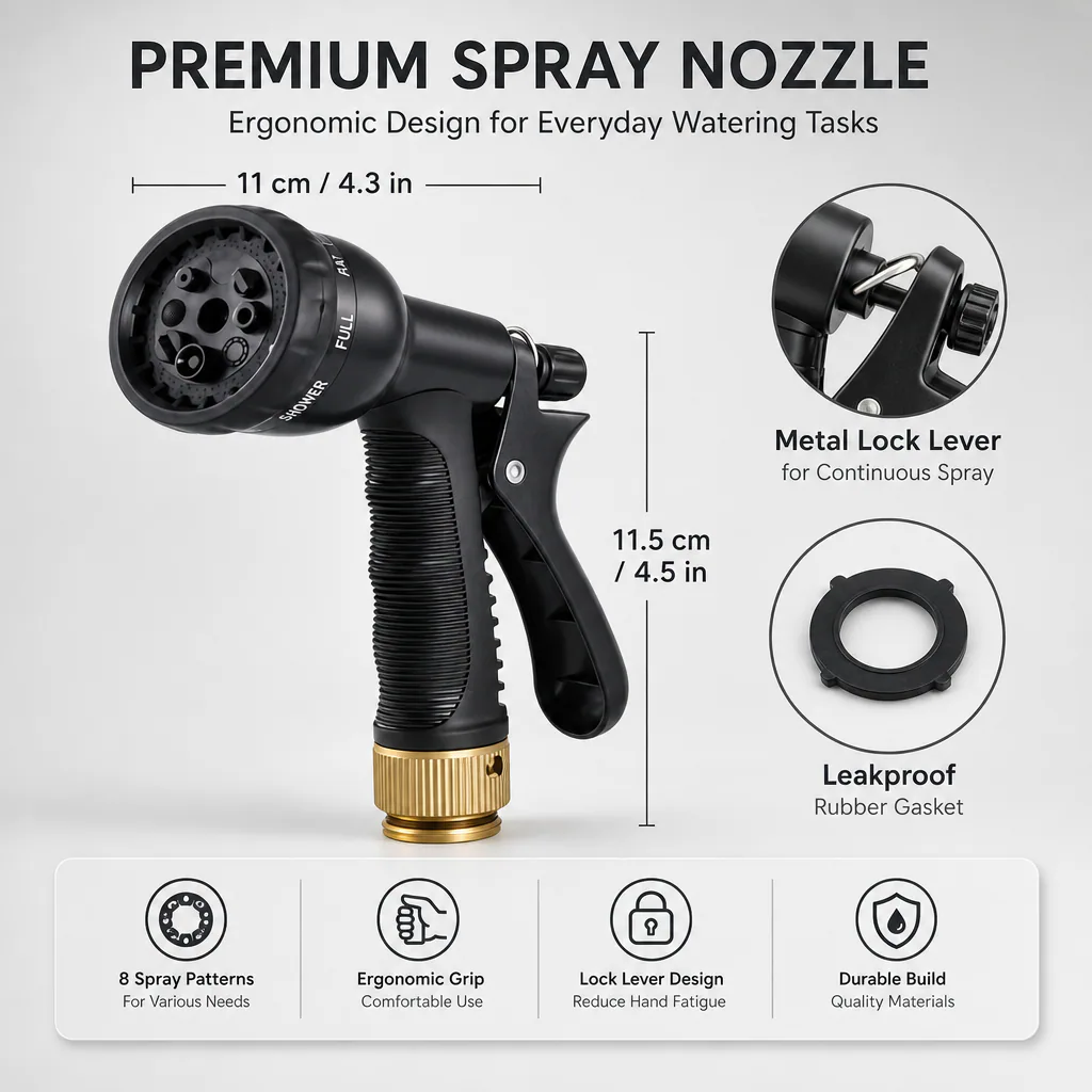 Spray nozzle dimensions and lock lever
