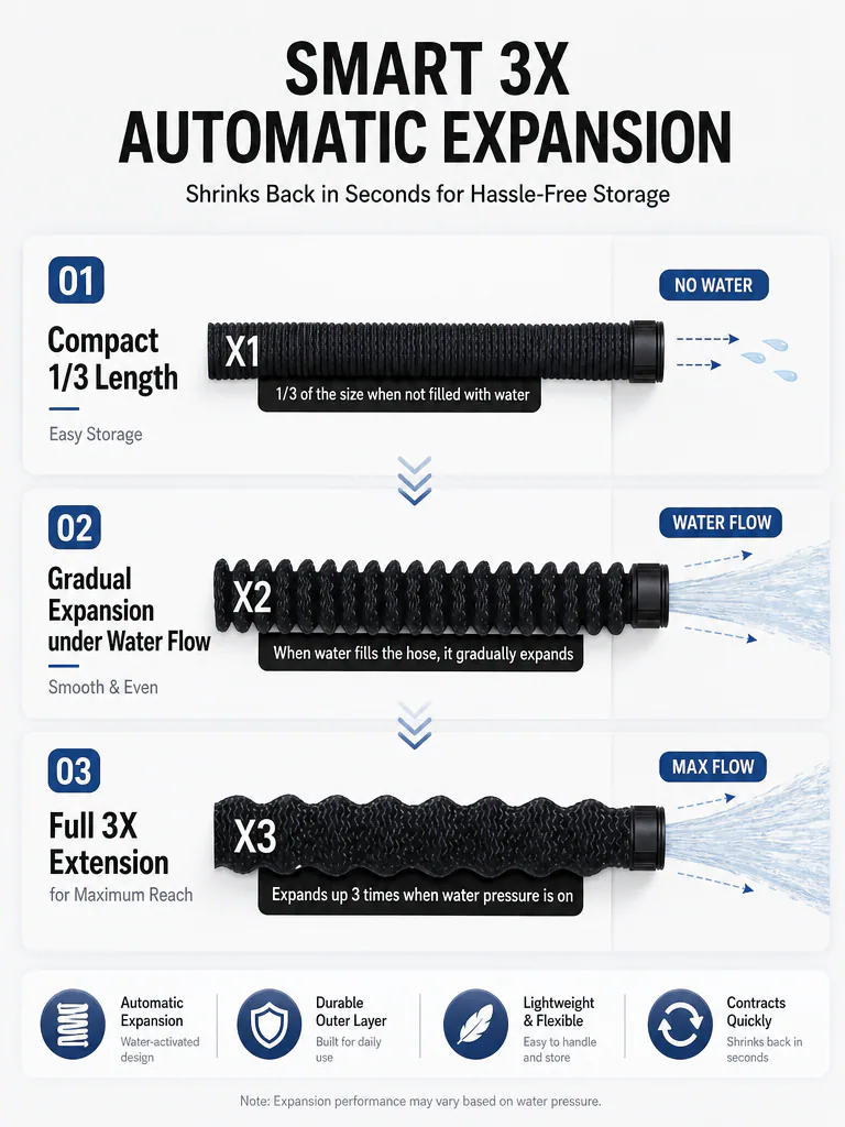 Expandable garden hose mechanism